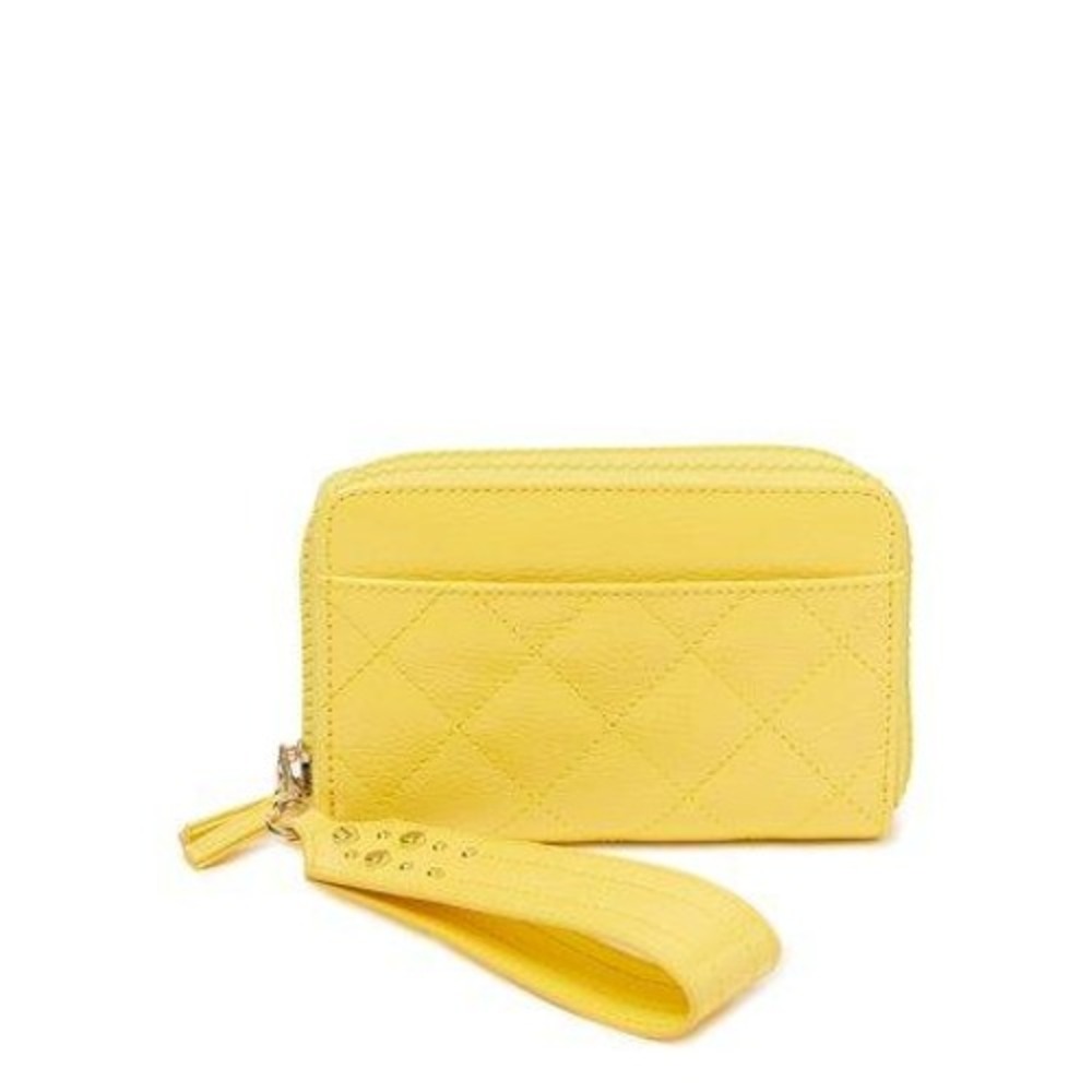 No Boundaries Kailey Double Zip Wristlet Women OS Yellow Quilted Studs
